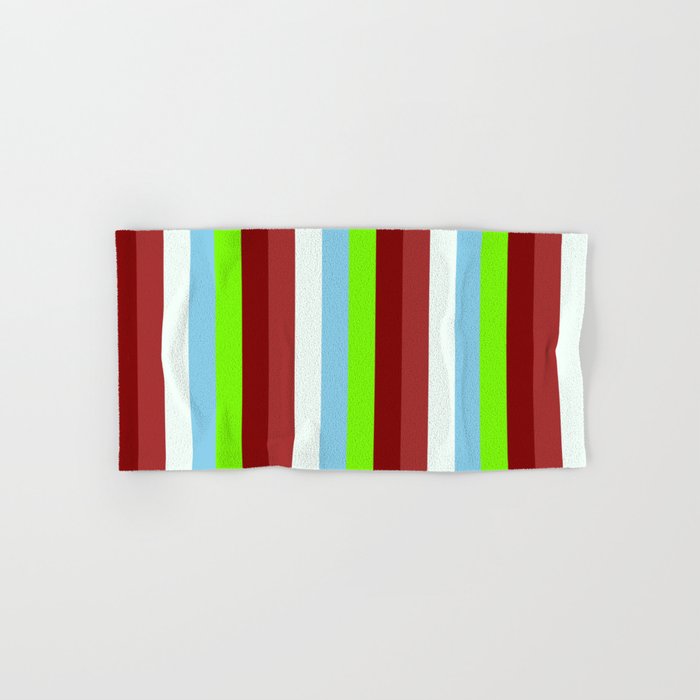 Colorful Brown, Mint Cream, Sky Blue, Green, and Maroon Colored Stripes/Lines Pattern Hand & Bath Towel