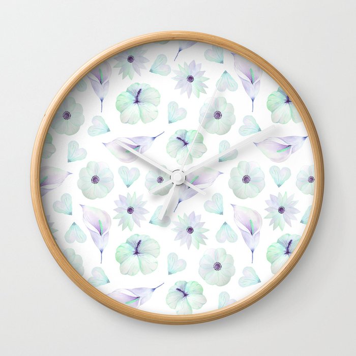 Blush lavender green watercolor elegant floral pattern Wall Clock