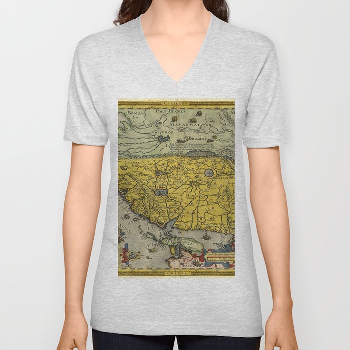 Map of China - Ortelius - 1584 Vintage pictorial map V Neck T Shirt