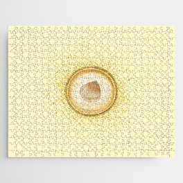 Watercolor Seashell Gold Circle Pendant on Pastel Yellow Jigsaw Puzzle