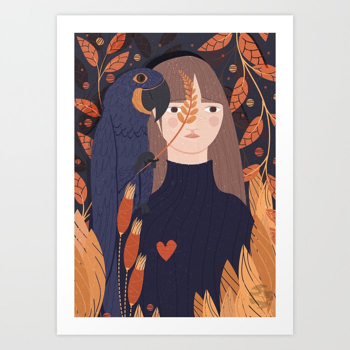 Girl And Her  Bird Art Print