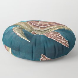 Sea Turtle Blue Bubbles Ocean Painting Art Floor Pillow