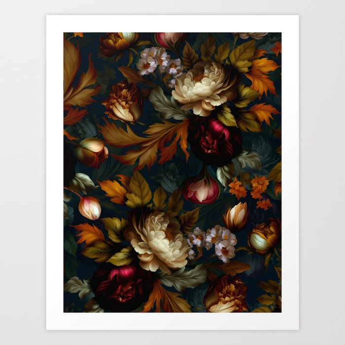 Dark Romantic Baroque Botanical Garden  Art Print