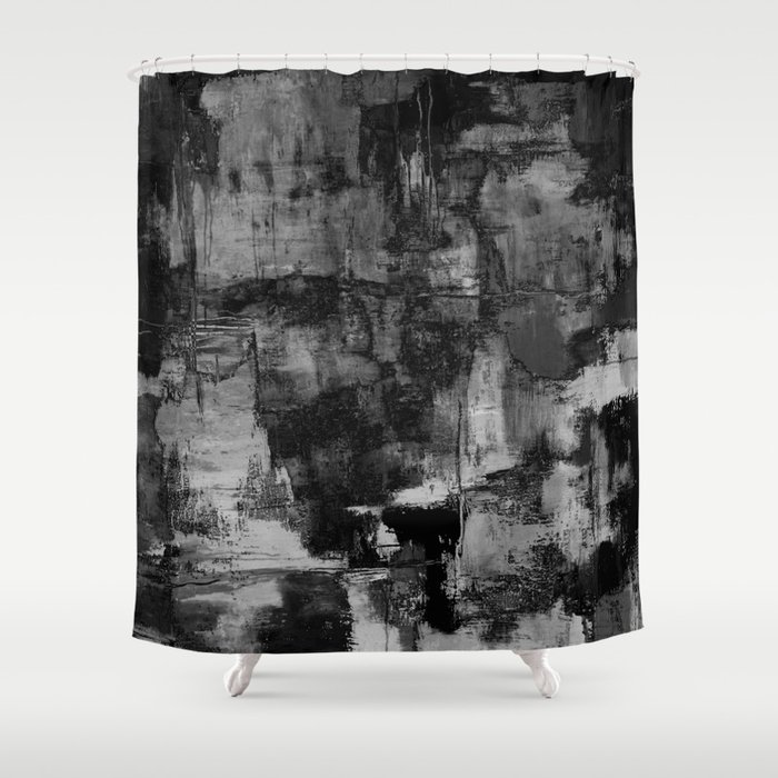 Crackled Gray - Black, white and gray, grey textured abstract Shower Curtain