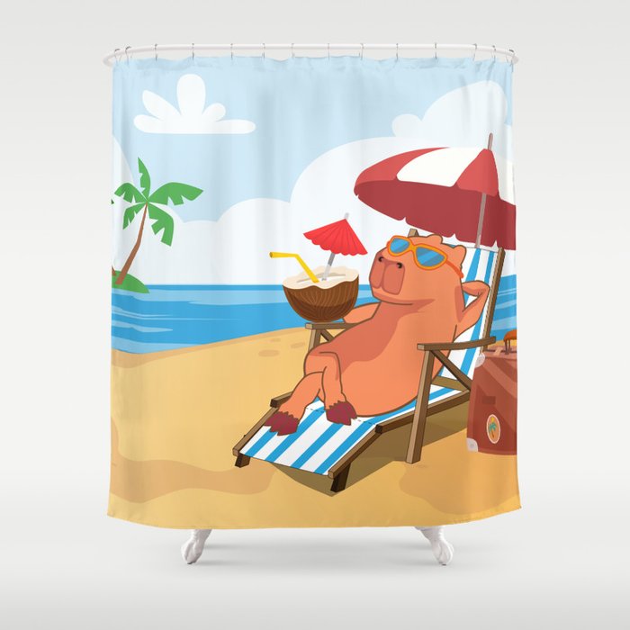 Capybara on vacation Shower Curtain by wellreal | Society6