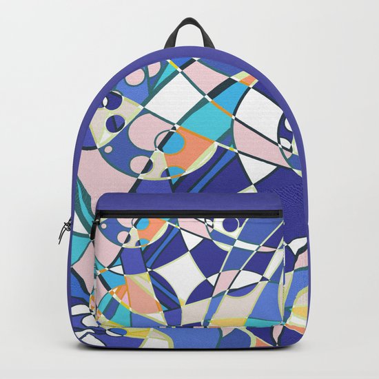 Abstract curves pattern in retro colors print Backpack