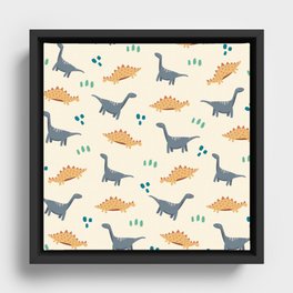 Cute Dinosaurs Print On Pastel Background Pattern Framed Canvas