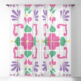 Pink 1, Framed Talavera Flower Sheer Curtain