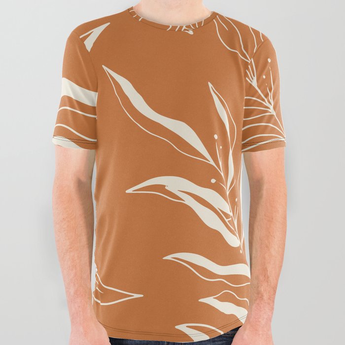 Terracotta Leaves Pattern All Over Graphic Tee