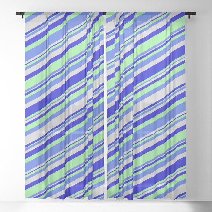 Light Green, Royal Blue, Light Grey, and Blue Colored Lines Pattern Sheer Curtain
