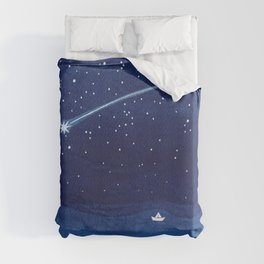 Falling star, shooting star, sailboat ocean waves blue sea Duvet Cover