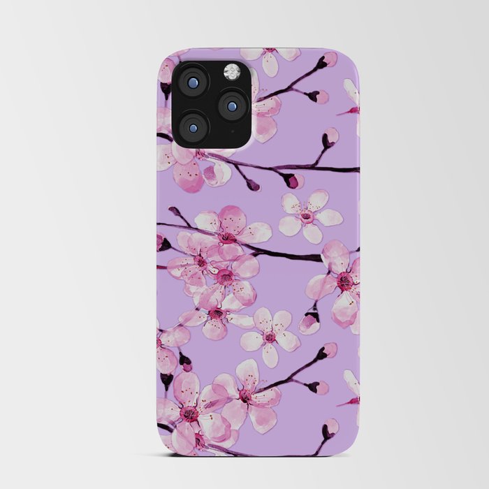 Pink Cherry blossom watercolor floral art and decor iPhone Card Case