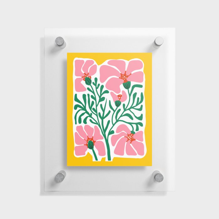 Pink Lilies on Yellow Background  Floating Acrylic Print