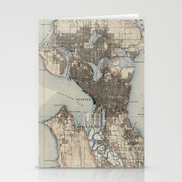 Vintage Map of Seattle Washington (1908) Stationery Cards
