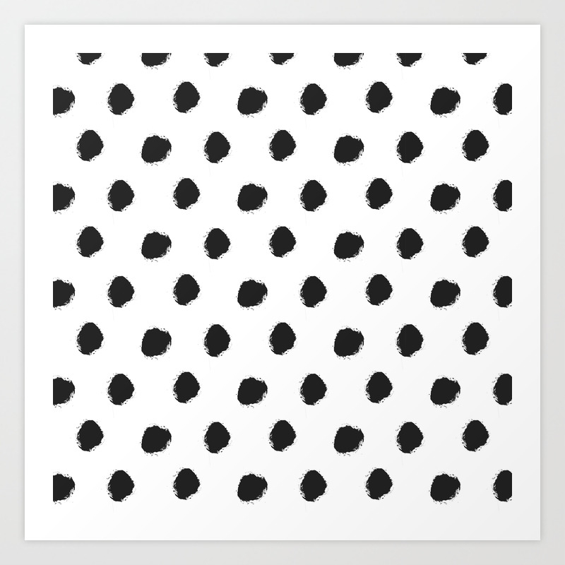 Black White Hand Painted Watercolor Polka Dots Art Print By