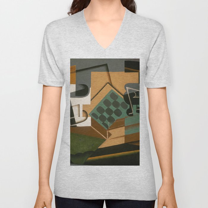 Juan Gris - Chessboard, Glass, and Dish V Neck T Shirt