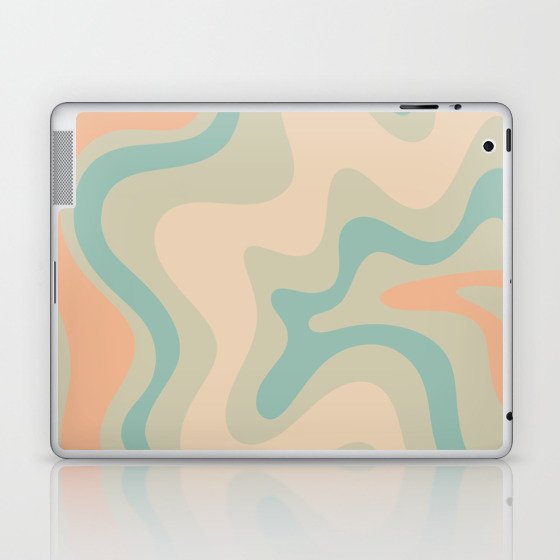 Retro Liquid Swirl Abstract Pattern in Light Muted Teal and Apricot Buff Laptop & iPad Skin