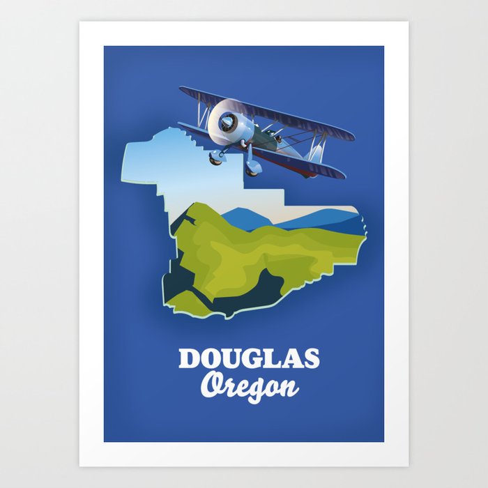 Douglas Oregon Travel Map Art Print