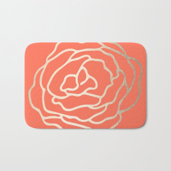 Rose White Gold Sands on Deep Coral Bath Mat
