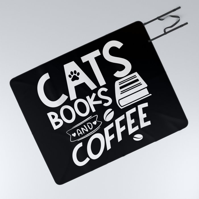 Cats Books Coffee Quote Bookworm Reading Typographic Saying Picnic Blanket