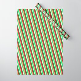 [ Thumbnail: Brown, Green, Beige, Forest Green & Crimson Colored Lined Pattern Wrapping Paper ]