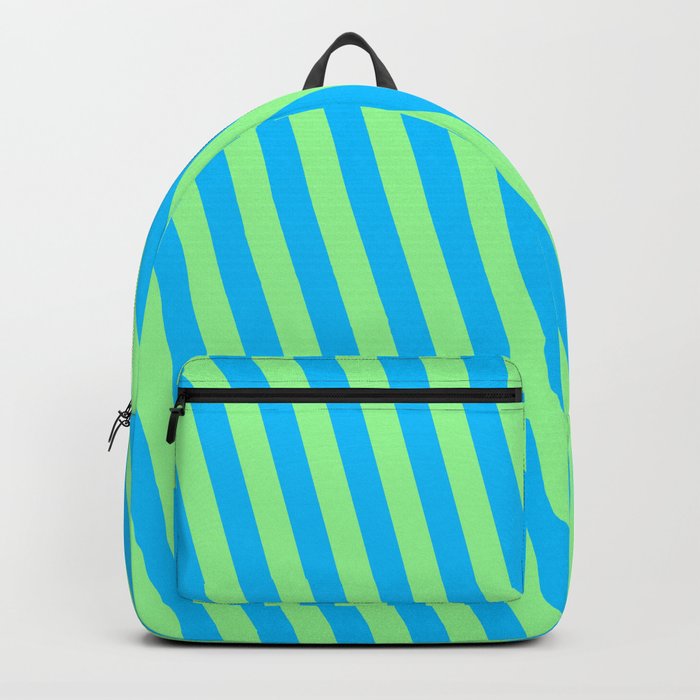 Deep Sky Blue and Green Colored Striped/Lined Pattern Backpack