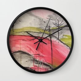 Pink Landscape. Color of Japan. Original Painting by Jodi Tomer. Abstract Artwork. Wall Clock