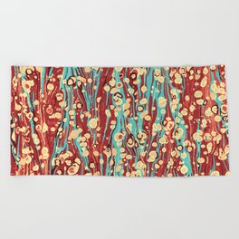 Boho bubbles pattern red and blue Beach Towel