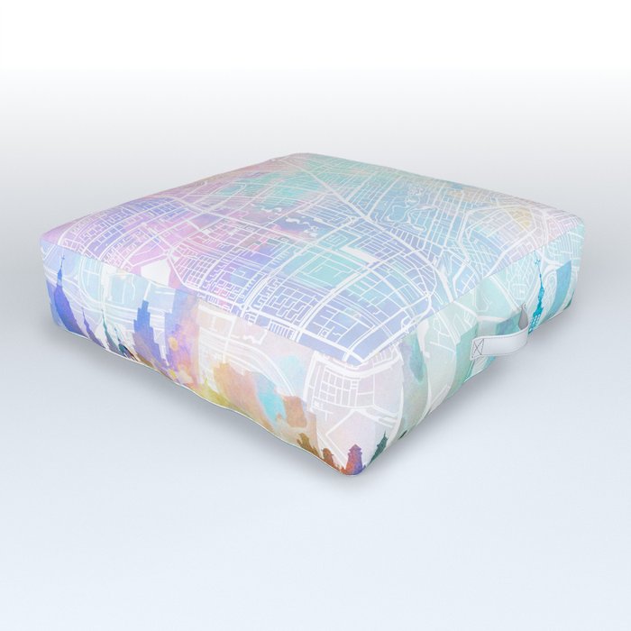 Amsterdam Skyline Map Watercolor, Print by Zouzounio Art Outdoor Floor Cushion