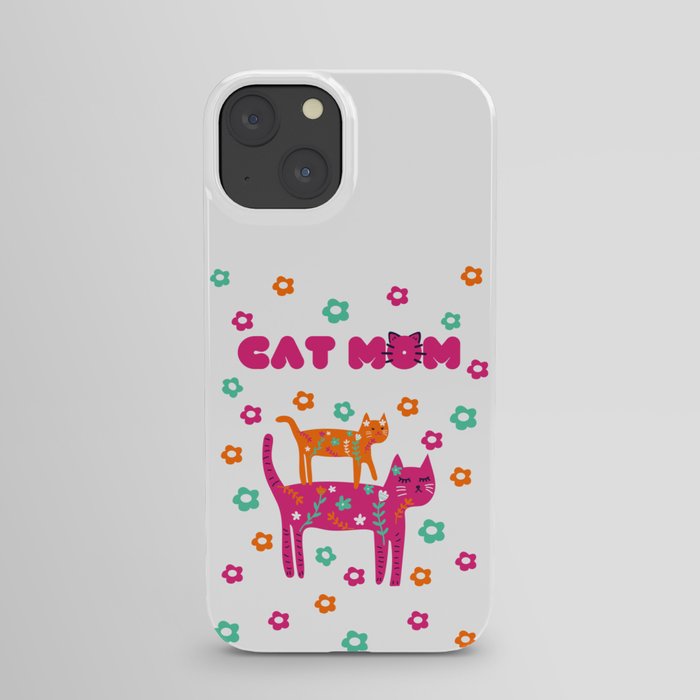 Cute colorful two kittens, flowers and phrase - cat mom iPhone Case