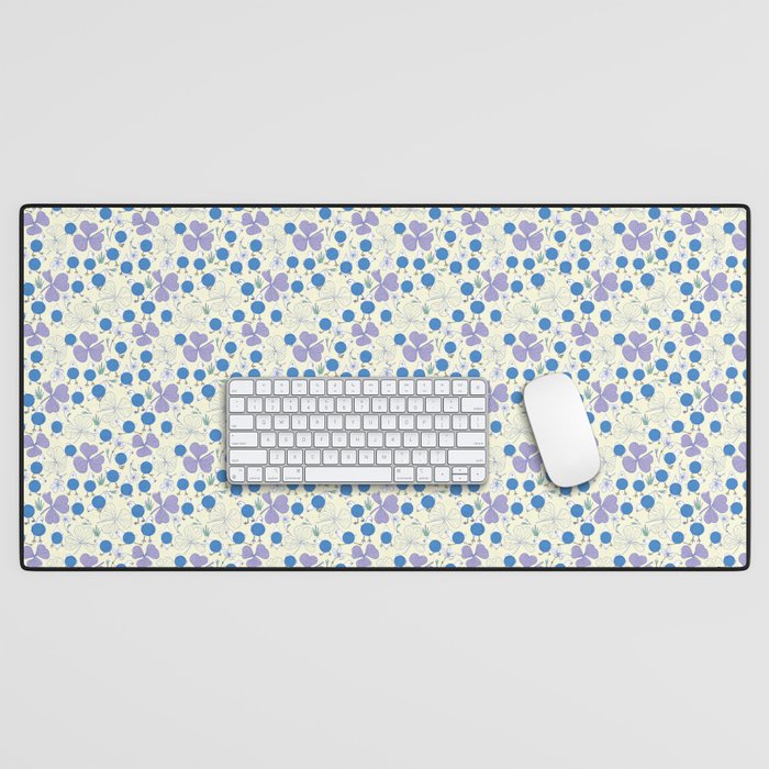 Blue Chicks with a Yellow Background Desk Mat