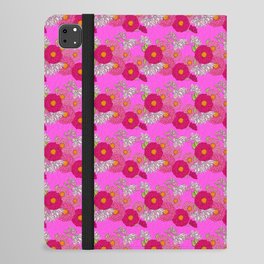 Retro Modern Mid-Century Mums Floral Wallpaper Hot Pink Mini Horizontal iPad Folio Case