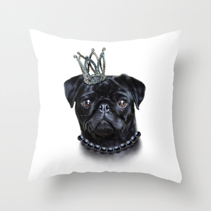 Royal Black Pug Throw Pillow