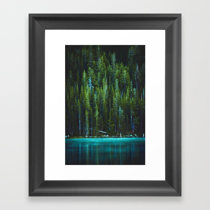 Evergreen Forest on Water (Color) Framed Art Print