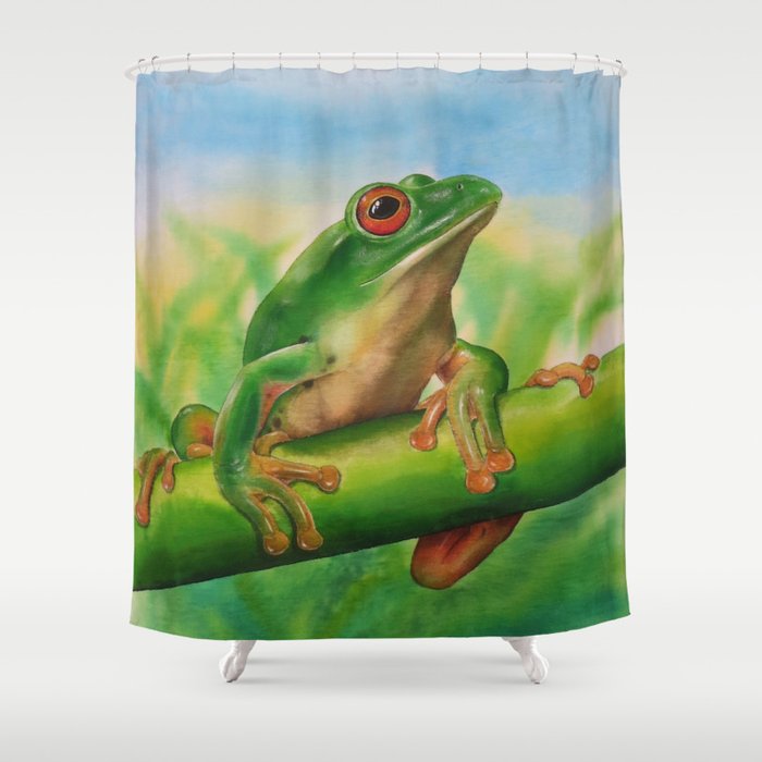 Green Treefrog Shower Curtain