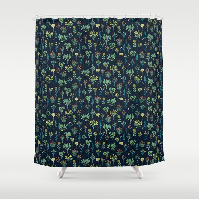 Navy Blue, Mint Green, Turquoise, Coral & Lime Floral Pattern Shower Curtain