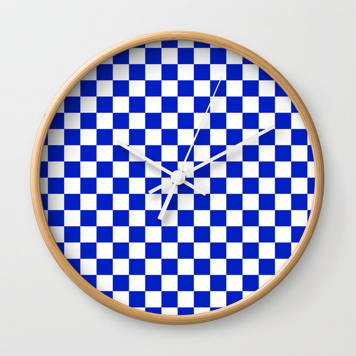 Cobalt Blue and White Checkerboard Pattern Wall Clock
