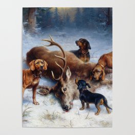 Karl Reichert Bloodhounds with a Hunted Deer Poster