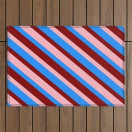[ Thumbnail: Light Pink, Blue & Maroon Colored Stripes Pattern Outdoor Rug ]