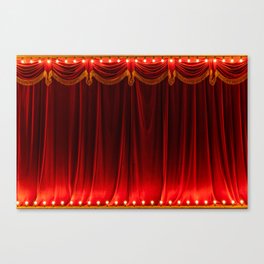 Theater red curtain and neon lamp around border Canvas Print