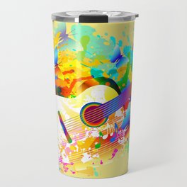 Music instruments colorful painting, guitar, treble clef, butterfly Travel Mug
