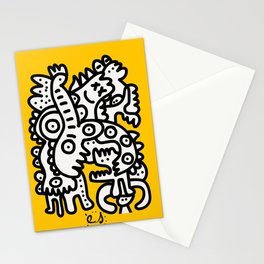 Black and White Cool Monsters Graffiti on Yellow Background Stationery Cards