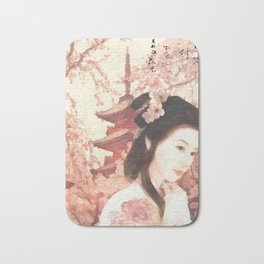 Asian Rose Bath Mat | Geisha, Sakura, Kanji, Asia, Painting, Oriental, Ink, Haiku, Gentle, Watercolor 