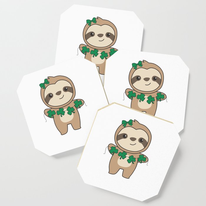 Sloth With Shamrocks Cute Animals For Luck Coaster