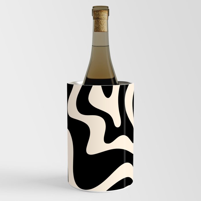 Retro Liquid Swirl Abstract Square 2 in Black and Almond Cream Wine Chiller
