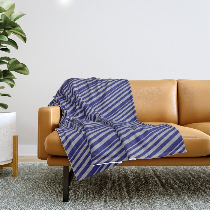 Dark Grey & Midnight Blue Colored Lined/Striped Pattern Throw Blanket