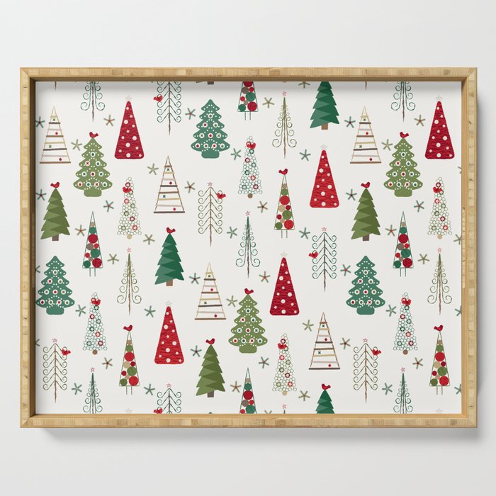 Scandinavian Christmas Trees Pattern - Red Green Serving Tray by ...