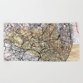 Lisbon - Portugal - Map Drawing Beach Towel