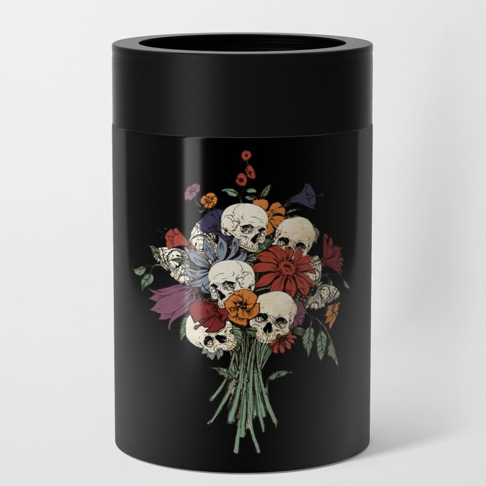 Skulls in bunch of flowers art of death Can Cooler