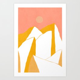 Minimal mountain view landscape - pink yellow Art Print